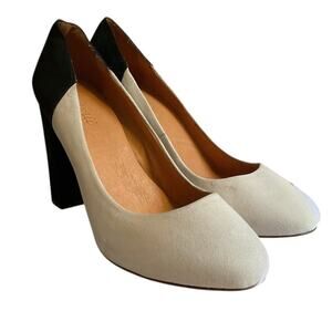 Madewell Womens Black Cream Suede Classic Pump Size 10 Block Heels Office Work